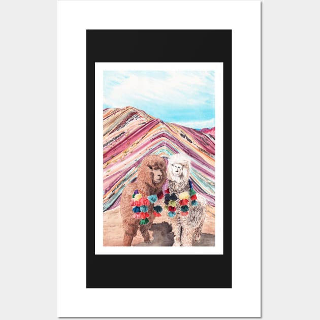 Llama Rainbow Mountain, Peru Wall Art by NorrskenArt